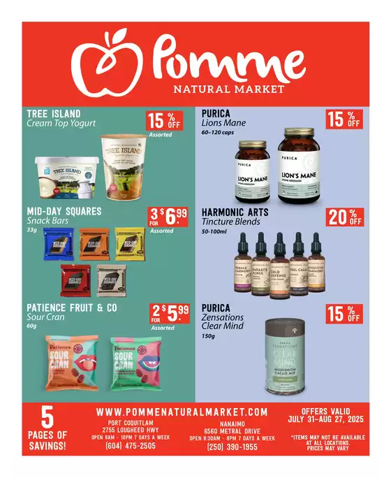 Pomme Natural Market catalogue in Shawinigan | Monthly specials flyer | 2025-08-05T00:00:00.000Z - 2025-08-27T00:00:00.000Z