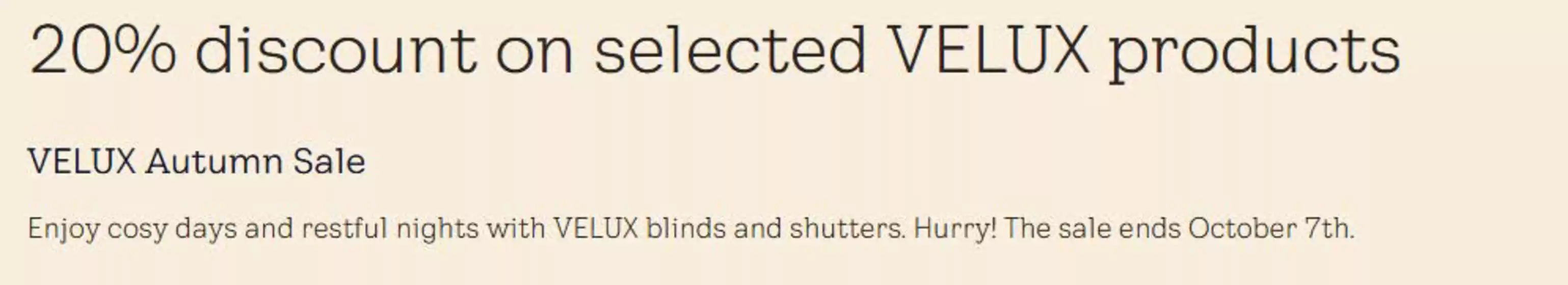 20% Discount On Selected Velux Products 