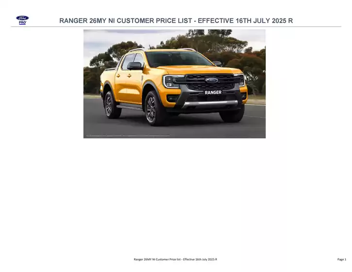 PL ford ranger NI 26MY