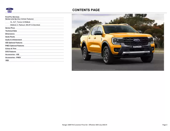 PL ford ranger NI 26MY