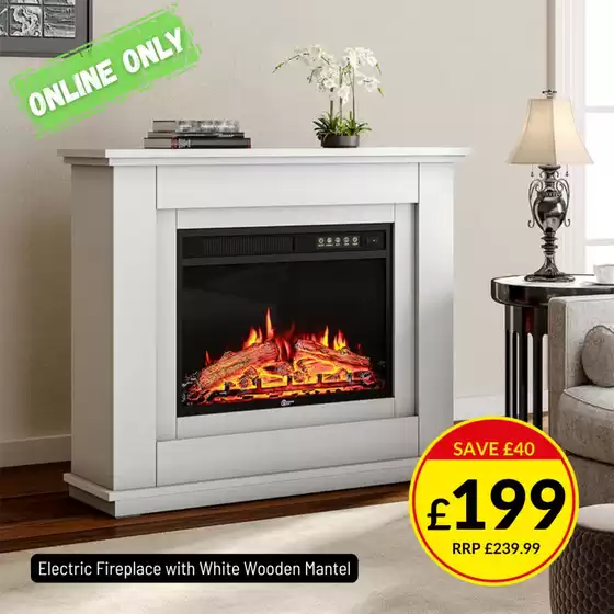 Electric Fireplace With White Wooden Mantel