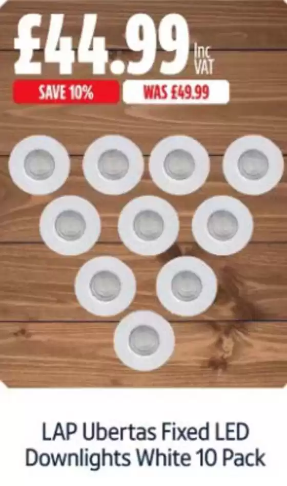 Screwfix catalogue in Leigh (Greater Manchester) | LAP Ubertas Fixed LED Downlights White 10 Pack | 2025-11-04T00:00:00.000Z - 2025-11-16T00:00:00.000Z