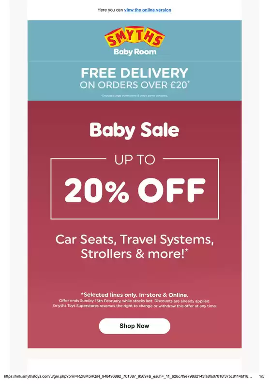Smyths Toys catalogue | Baby Sale Up To 20% Off` | 2026-01-29T00:00:00.000Z - 2026-02-15T00:00:00.000Z