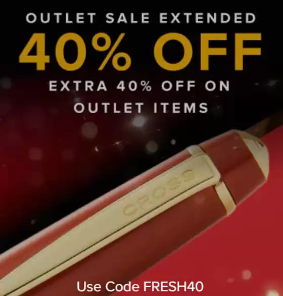 Cross catalogue | Outlet Sale Extended 40% Off | 2026-03-27T00:00:00.000Z - 2026-04-14T00:00:00.000Z
