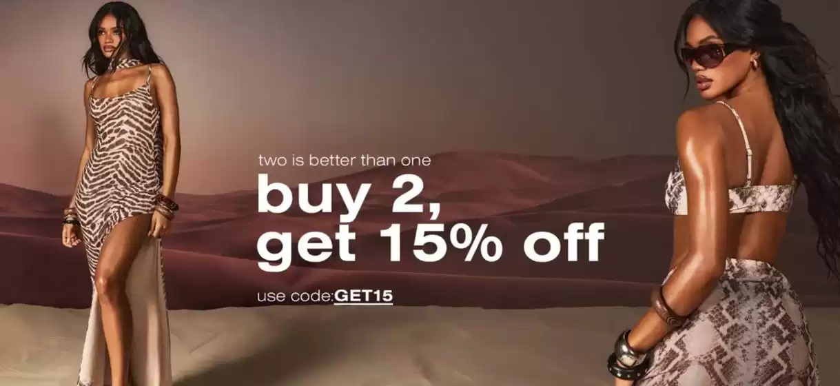 Missguided catalogue | Buy 2 Get 15% Off | 2026-06-24T00:00:00.000Z - 2026-07-08T00:00:00.000Z
