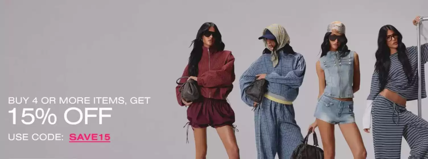 Missguided catalogue | Buy 4 Or More Items , Get 15% Off | 2026-08-18T00:00:00.000Z - 2026-08-31T00:00:00.000Z