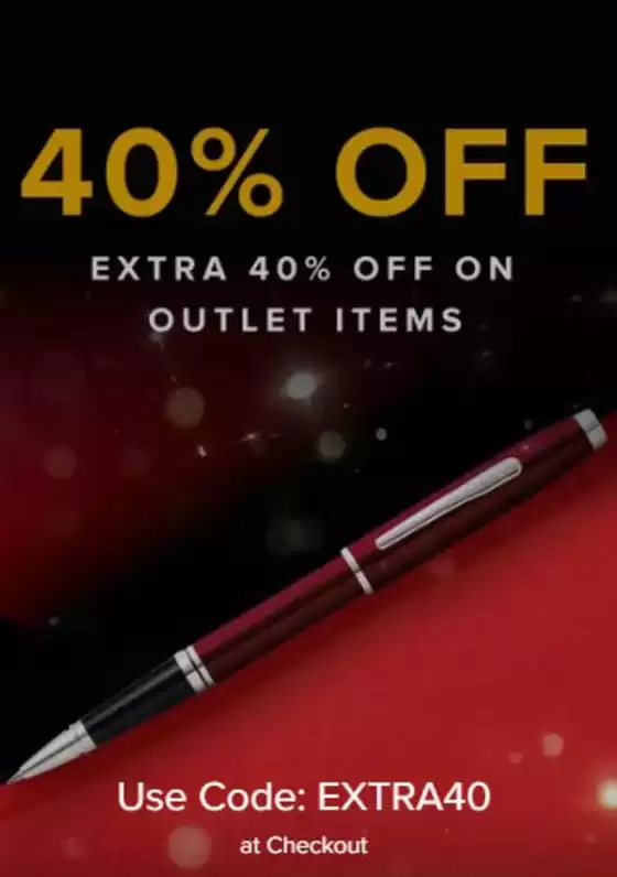 Cross catalogue | 40% Off Extra 40% Off On Outlet Items | 2026-09-17T00:00:00.000Z - 2026-10-05T00:00:00.000Z