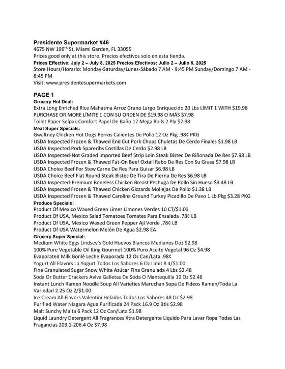 Presidente catalogue in Hialeah FL | Our best bargains | 2025-07-02T00:00:00.000Z - 2025-07-08T00:00:00.000Z