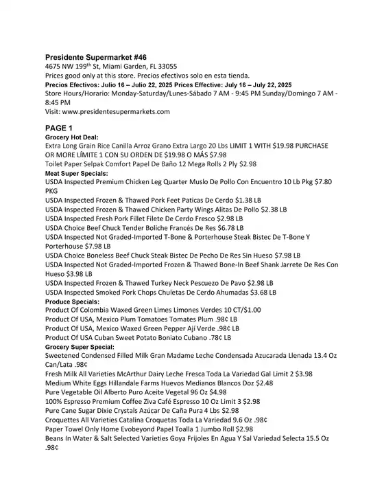 Presidente catalogue in Dunkirk NY | Exclusive deals and bargains | 2025-07-16T00:00:00.000Z - 2025-07-22T00:00:00.000Z
