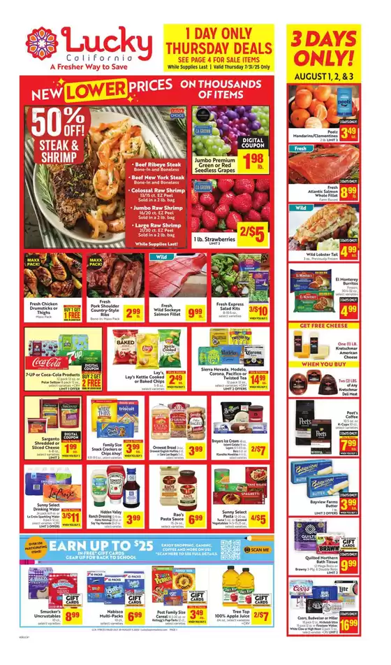 Lucky Supermarkets catalogue in Fresno CA | Weekly | 2025-07-30T00:00:00.000Z - 2025-08-05T00:00:00.000Z