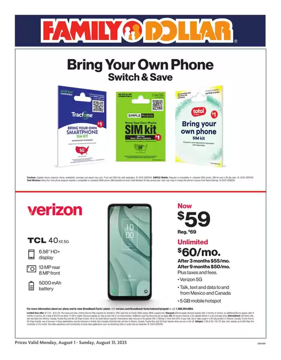 Family Dollar catalogue in Uhrichsville OH | AT&T/Tracfone | 2025-08-01T00:00:00.000Z - 2025-08-31T00:00:00.000Z