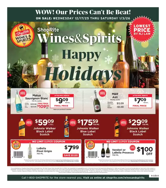 ShopRite catalogue in Waite Park MN | ShopRite Wine & Spirits - 12/17 | 2025-12-17T00:00:00.000Z - 2026-01-03T00:00:00.000Z