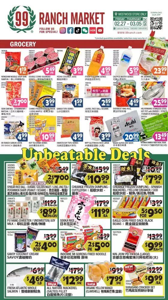 99 Ranch catalogue in Seth WV | 99 ranch Unbeatable deals / Grocery | 2026-02-27T00:00:00.000Z - 2026-03-05T00:00:00.000Z
