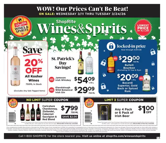 ShopRite catalogue in Carol Stream IL | ShopRite Wine & Spirits - 3/11 | 2026-03-11T00:00:00.000Z - 2026-03-24T00:00:00.000Z