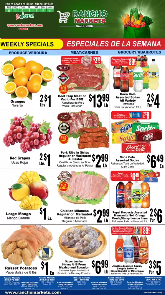 Rancho Markets catalogue in Salt Lake City UT | Rancho Markets weekly ad | 2026-03-31T00:00:00.000Z - 2026-04-06T00:00:00.000Z