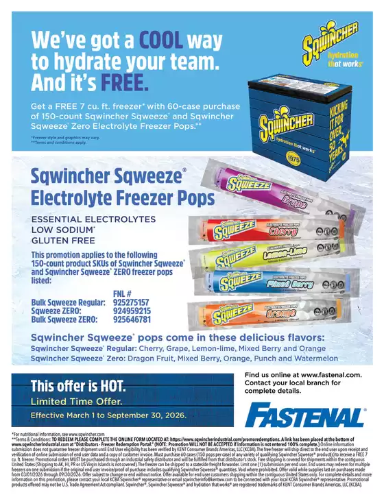 Fastenal catalogue in Concord AR | Fastenal Sqwincher Freezer Promo | 2026-03-01T00:00:00.000Z - 2026-09-30T00:00:00.000Z