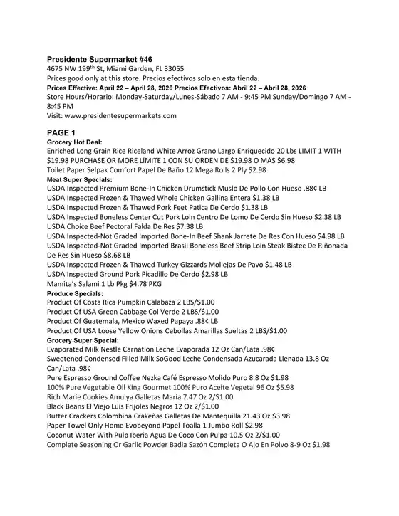 Presidente catalogue in Pembroke Pines FL | Our best offers for you | 2026-04-22T00:00:00.000Z - 2026-04-28T00:00:00.000Z