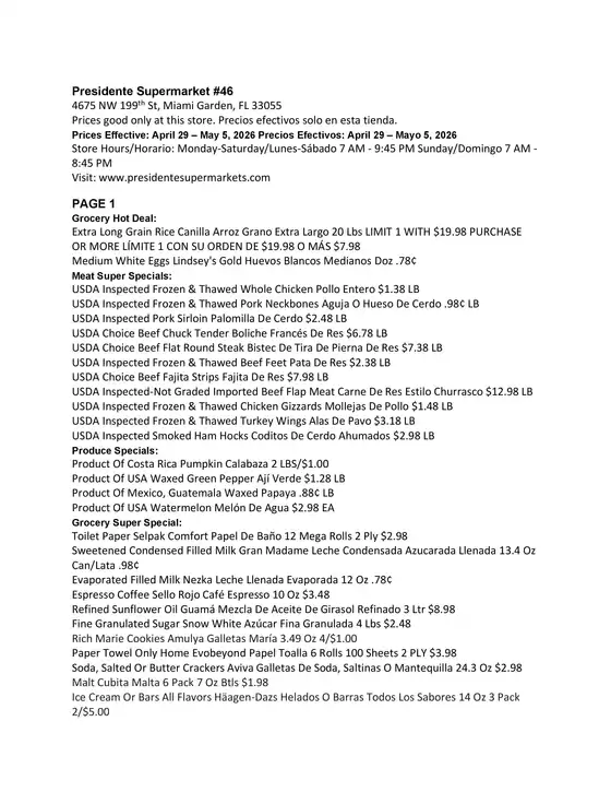 Presidente catalogue in Aventura FL | Great discounts on selected products | 2026-04-29T00:00:00.000Z - 2026-05-05T00:00:00.000Z