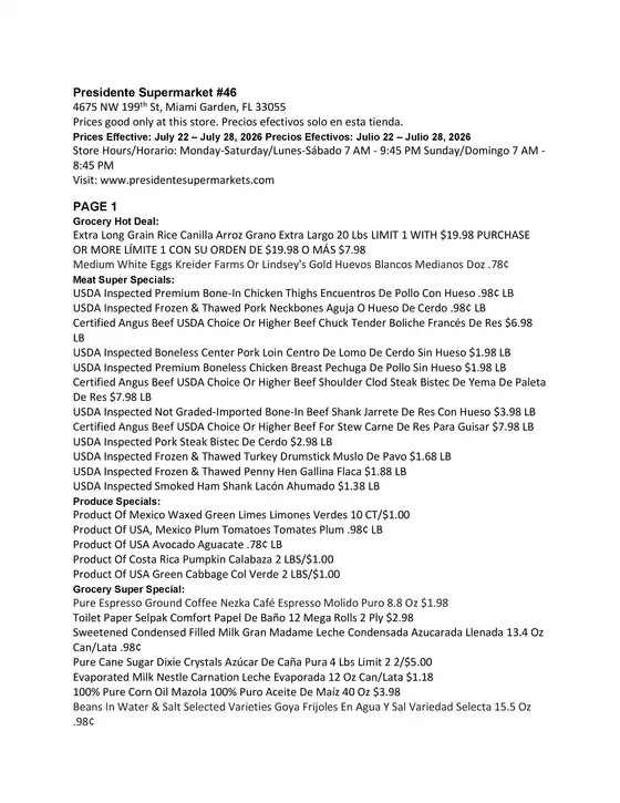 Presidente catalogue in Doral FL | Exclusive deals for our customers | 2026-07-22T00:00:00.000Z - 2026-07-28T00:00:00.000Z