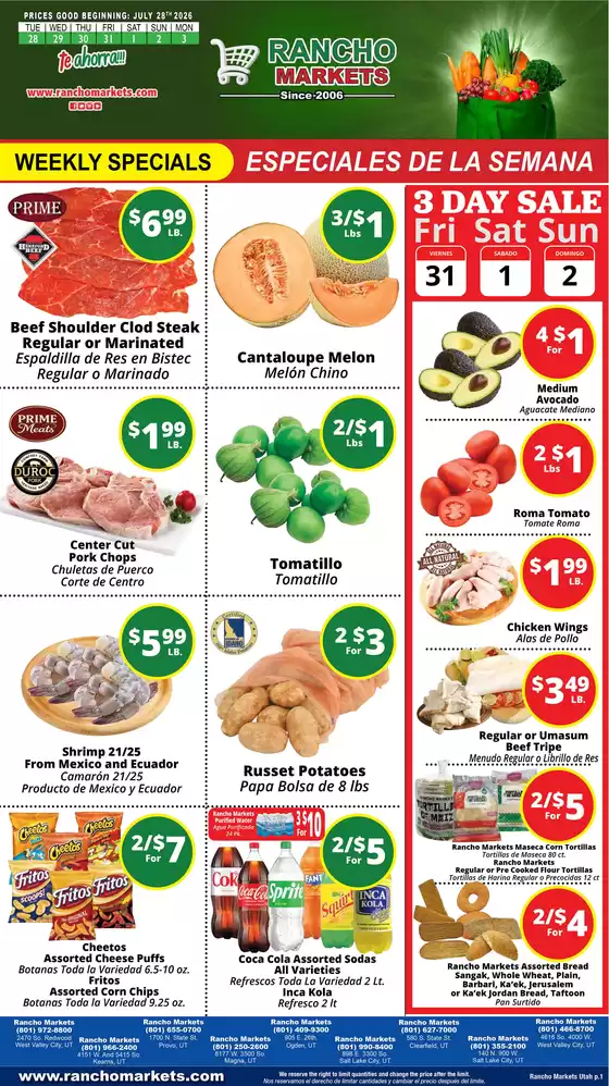 Rancho Markets catalogue | Rancho Markets weekly ad | 2026-07-28T00:00:00.000Z - 2026-08-03T00:00:00.000Z