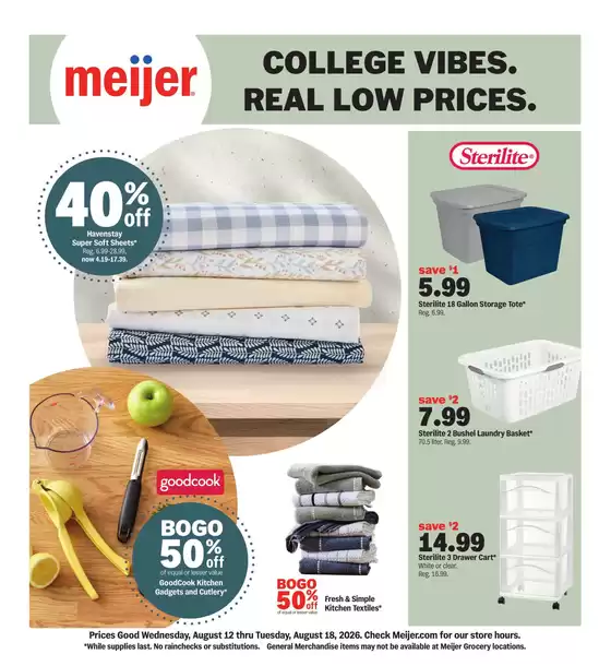 Meijer catalogue in Mason MI | college vibes. real low prices. | 2026-08-12T00:00:00.000Z - 2026-08-18T00:00:00.000Z