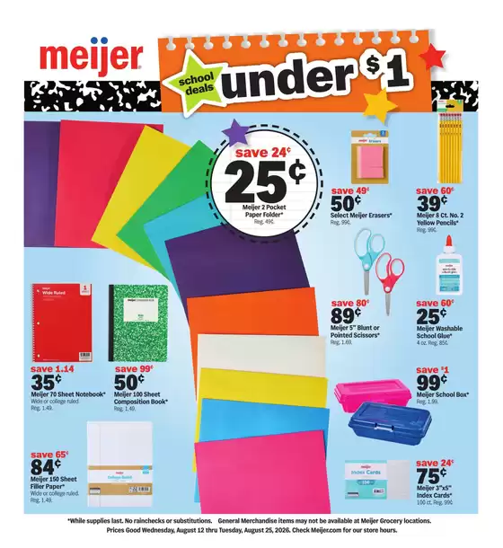 Meijer catalogue in Ortonville MI | school deals under $1 | 2026-08-12T00:00:00.000Z - 2026-08-25T00:00:00.000Z