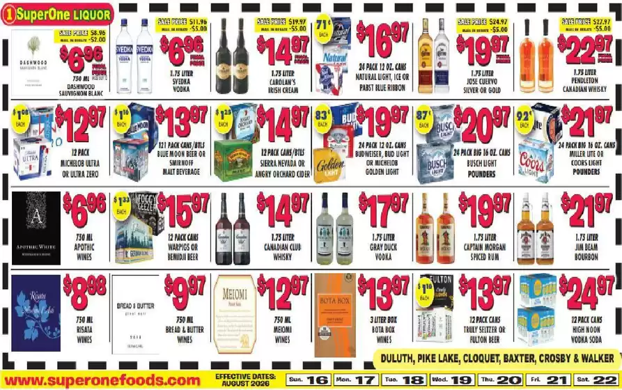 Super One Foods catalogue | Liquor Ad Savings | 2026-08-08T00:00:00.000Z - 2026-08-22T00:00:00.000Z