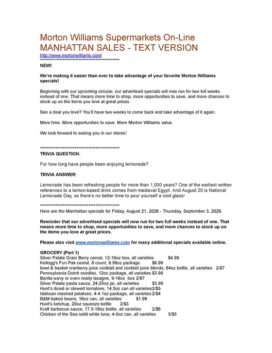 Morton Williams catalogue in New York | Top offers for smart savers | 2026-08-21T00:00:00.000Z - 2026-09-03T00:00:00.000Z