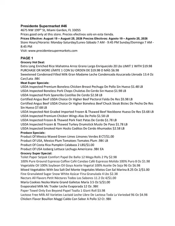 Presidente catalogue in Southwest Ranches FL | Our best offers for you | 2026-08-19T00:00:00.000Z - 2026-08-25T00:00:00.000Z