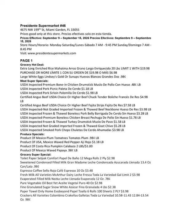 Presidente catalogue in Southwest Ranches FL | Special offers for you | 2026-09-09T00:00:00.000Z - 2026-09-15T00:00:00.000Z