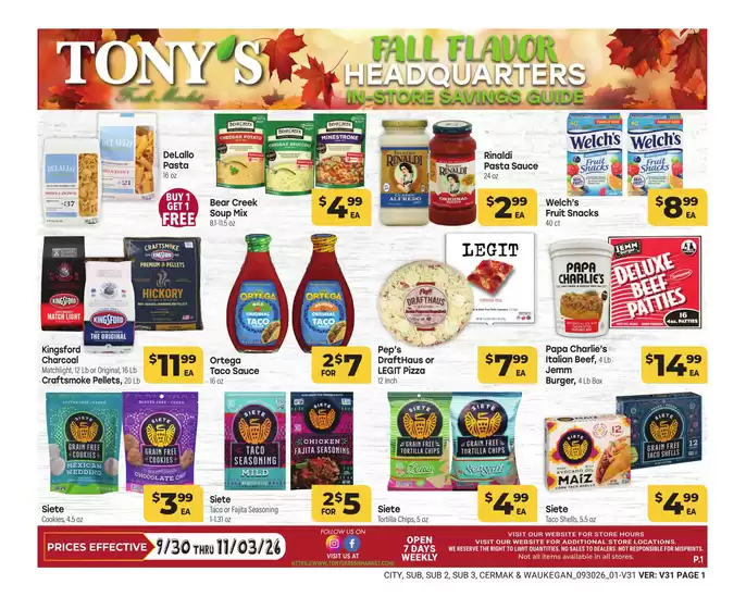 Tony's Fresh Market catalogue in Rolling Meadows IL | Weekly Ad | 2026-09-30T00:00:00.000Z - 2026-11-03T00:00:00.000Z