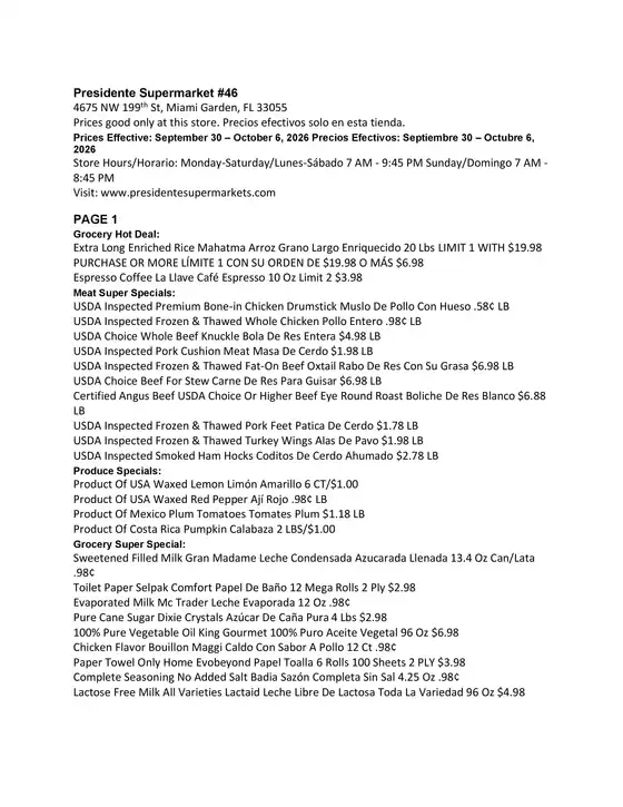 Presidente catalogue in Dania FL | Exclusive bargains | 2026-09-30T00:00:00.000Z - 2026-10-06T00:00:00.000Z