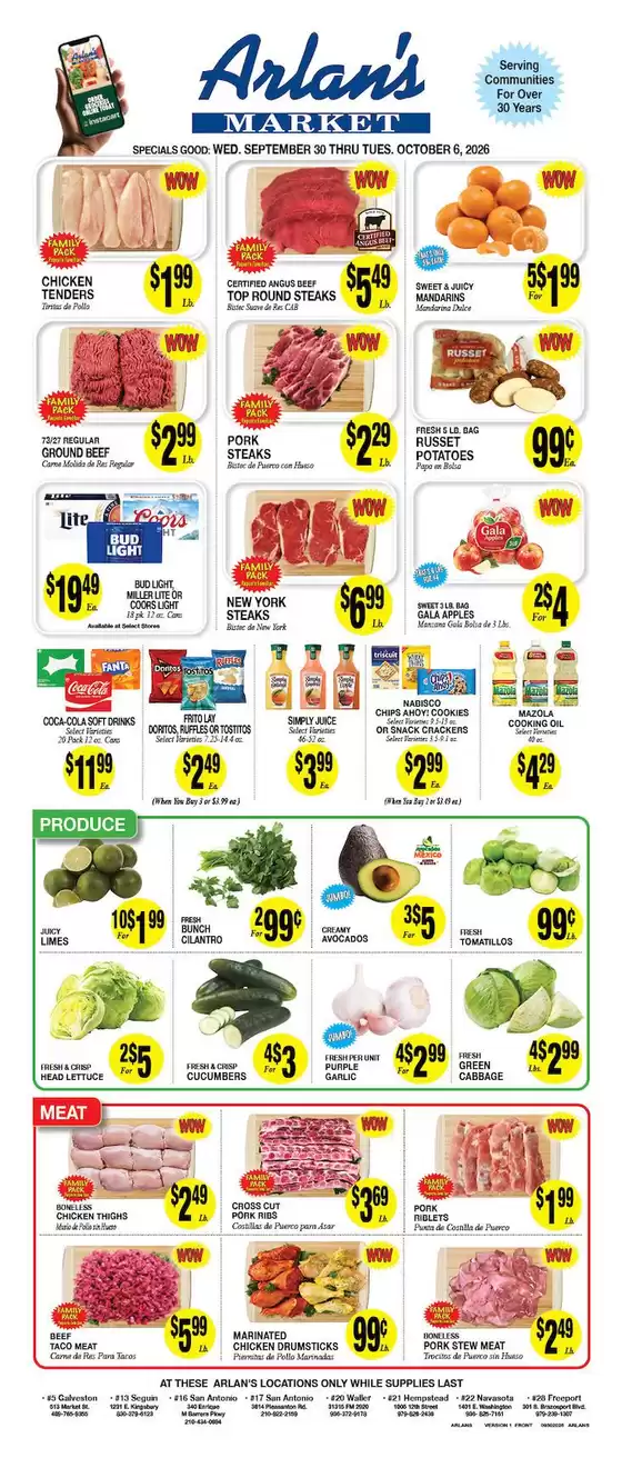 Arlan's Market catalogue in Waller TX | Save now with our deals | 2026-09-30T00:00:00.000Z - 2026-10-06T00:00:00.000Z