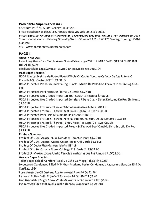 Presidente catalogue in Davie FL | Exclusive deals for our customers | 2026-10-14T00:00:00.000Z - 2026-10-20T00:00:00.000Z