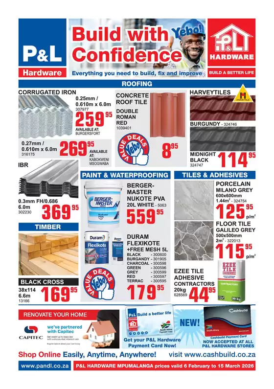 Cashbuild catalogue in Atteridgeville | Top deals and discounts | 2026-02-06T00:00:00.000Z - 2026-03-15T00:00:00.000Z