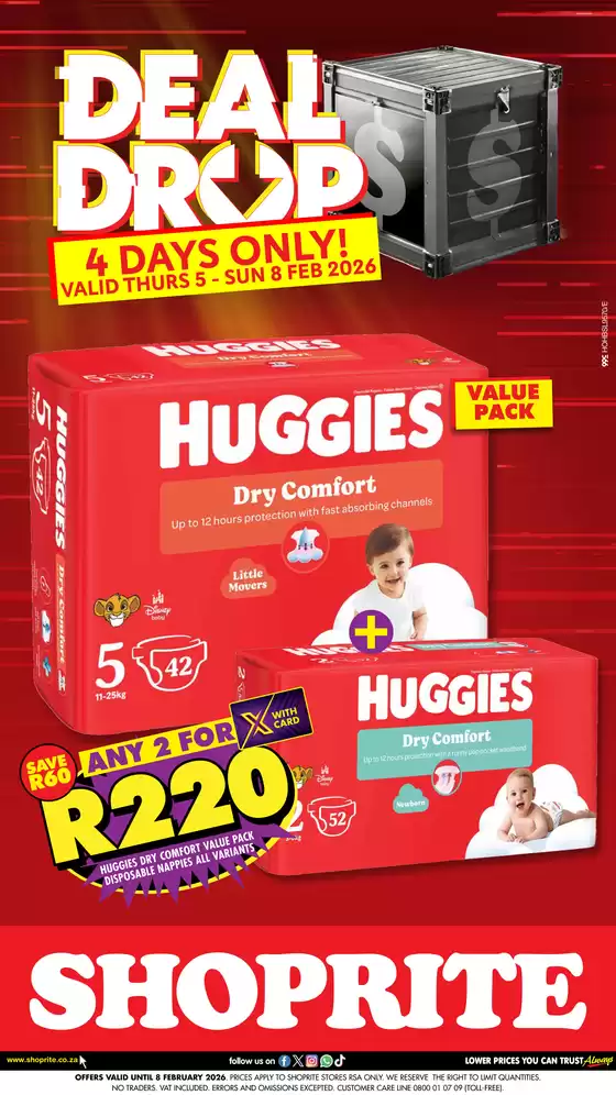 Shoprite catalogue in Tulbagh | Shoprite Huggies Deal Drop 5 February - 8 February | 2026-02-05T00:00:00.000Z - 2026-02-08T00:00:00.000Z