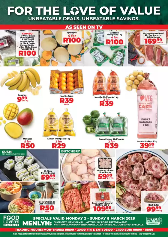 Food Lover's Market catalogue in Umlazi | Menlyn - 02 - 08 March 2026 | 2026-03-01T00:00:00.000Z - 2026-03-08T00:00:00.000Z
