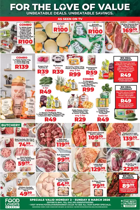 Food Lover's Market catalogue in Vosloorus | Jeffreys Bay - 02 - 08 March 2026 | 2026-03-01T00:00:00.000Z - 2026-03-08T00:00:00.000Z