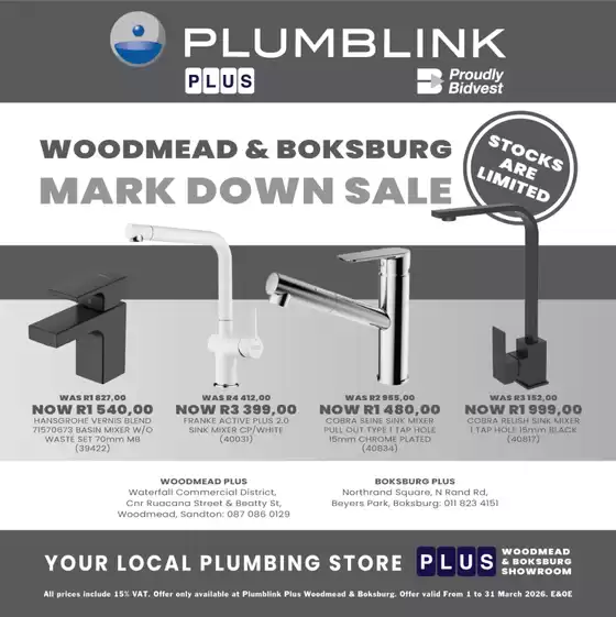 Plumblink catalogue in George | Markdown Sale | 2026-03-05T00:00:00.000Z - 2026-03-31T00:00:00.000Z