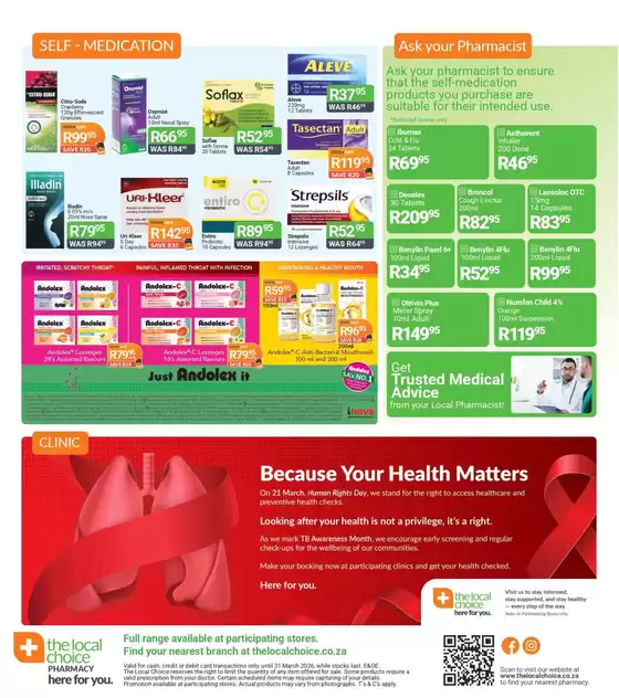 The Local Choice Pharmacy catalogue in Isipingo | Great discounts on selected products | 2026-03-10T00:00:00.000Z - 2026-03-31T00:00:00.000Z