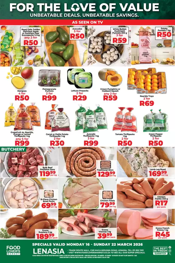 Food Lover's Market catalogue in Milnerton | Lenasia - 16 - 22 March 2026 | 2026-03-15T00:00:00.000Z - 2026-03-22T00:00:00.000Z