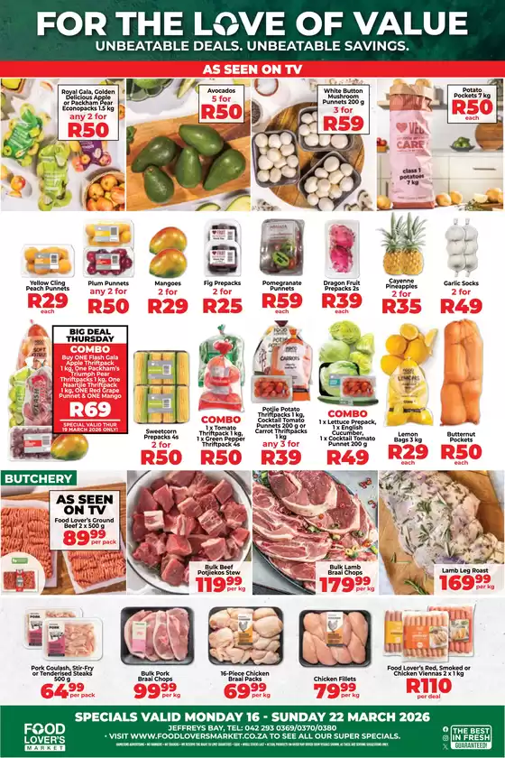 Food Lover's Market catalogue | Jeffreys Bay - 16 - 22 March 2026 | 2026-03-15T00:00:00.000Z - 2026-03-22T00:00:00.000Z