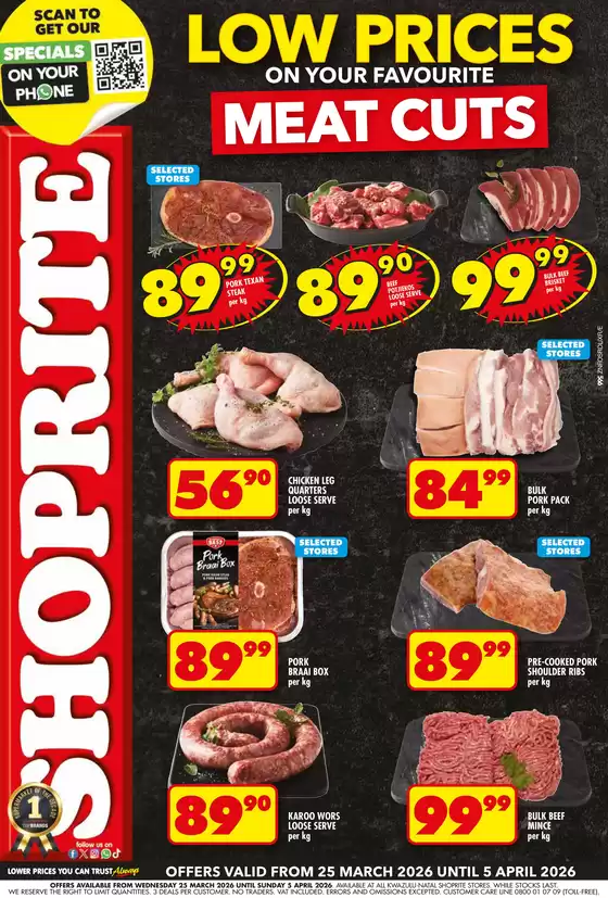 Shoprite catalogue | Shoprite Low Prices Meat Cuts KwaZulu-Natal 25 March - 5 April | 2026-03-25T00:00:00.000Z - 2026-04-05T00:00:00.000Z