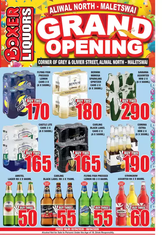 Boxer Liquors catalogue in Lichtenburg | Aliwal North Liquor Grand Opening | 2026-04-02T00:00:00.000Z - 2026-04-08T00:00:00.000Z