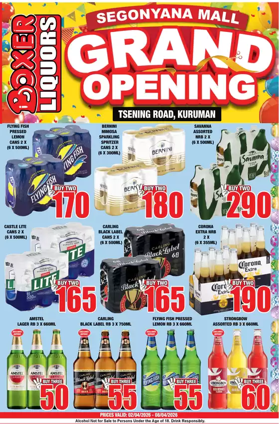 Boxer Liquors catalogue in Lichtenburg | Segonyana Liquor Grand Opening | 2026-04-02T00:00:00.000Z - 2026-04-08T00:00:00.000Z