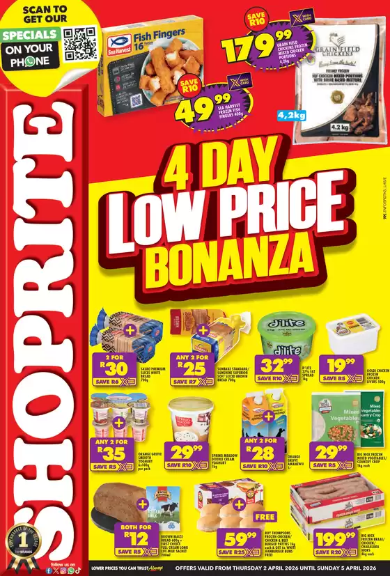 Shoprite catalogue in Port Elizabeth | Shoprite Low Price Bonanza KwaZulu-Natal 2 April - 5 April | 2026-04-02T00:00:00.000Z - 2026-04-05T00:00:00.000Z