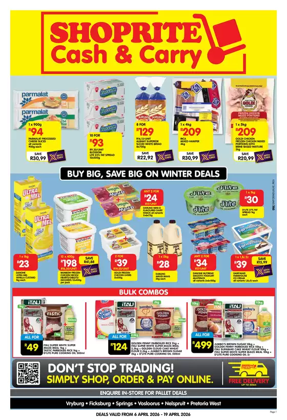 Shoprite catalogue in Daveyton | Shoprite Cash Carry Winter Deals Exclusive Gauteng 6 April - 19 April | 2026-04-06T00:00:00.000Z - 2026-04-19T00:00:00.000Z