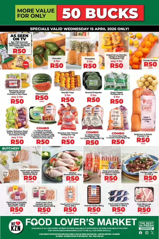 Food Lover's Market catalogue in Rebone-A | KwaZulu-Natal R50 Buck Wednesday 15 April 2026 | 2026-04-14T00:00:00.000Z - 2026-04-15T00:00:00.000Z