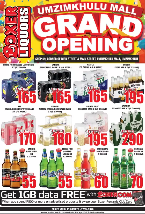 Boxer Liquors catalogue in Secunda | Umzimkhulu Mall Liquors Opening | 2026-04-17T00:00:00.000Z - 2026-04-22T00:00:00.000Z