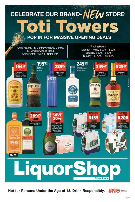 Checkers Liquor Shop catalogue in  | Checkers LiquorShop Toti Towers Store Opening 16 April | 2026-04-15T00:00:00.000Z - 2026-05-03T00:00:00.000Z
